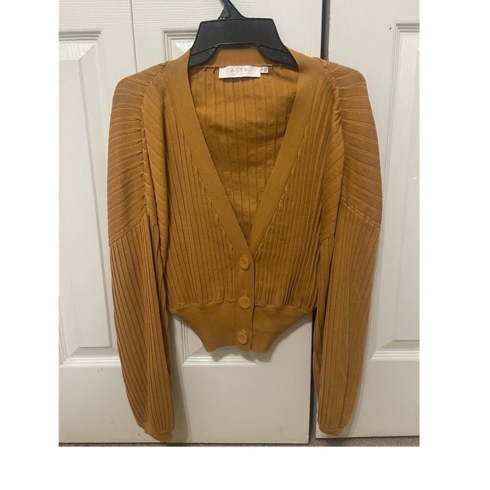 ASTR THE LABEL Ribbed Knit Button Cardigan Sweater Brown V-Neck M